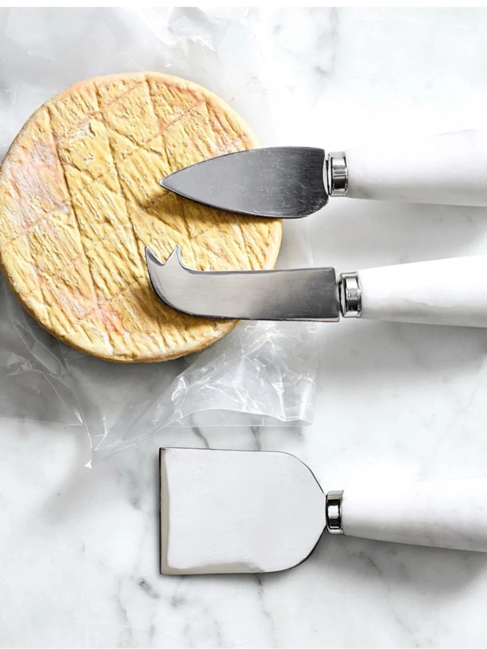 Williams-Sonoma Set of 3 White Marble &Copper Cheese Knives